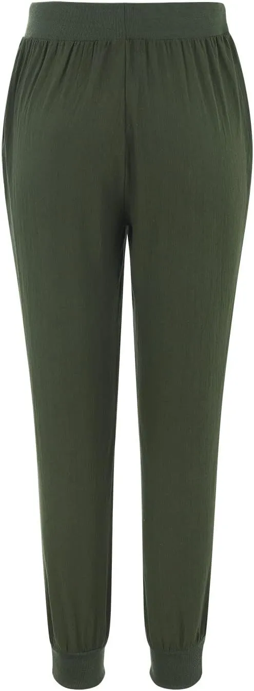 Women Linen Blend Summer Striped Palazzo Pants Elastic Waist Baggy Stretchy Slim-Fit Palazzo Lounge Pants