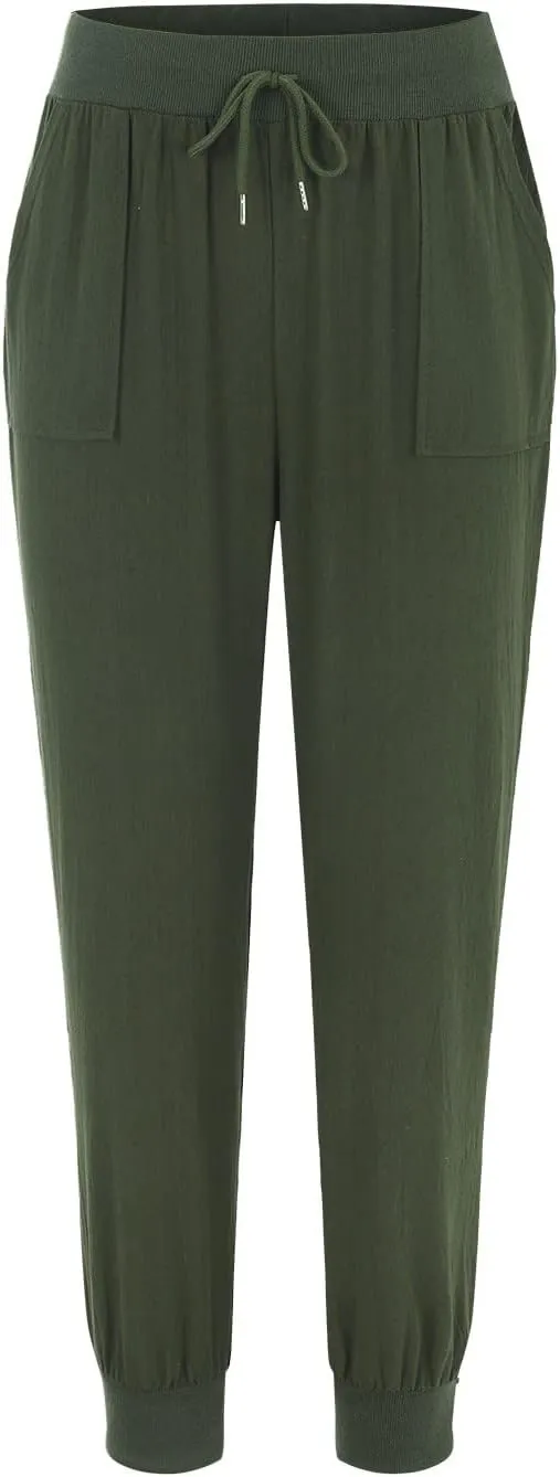 Women Linen Blend Summer Striped Palazzo Pants Elastic Waist Baggy Stretchy Slim-Fit Palazzo Lounge Pants