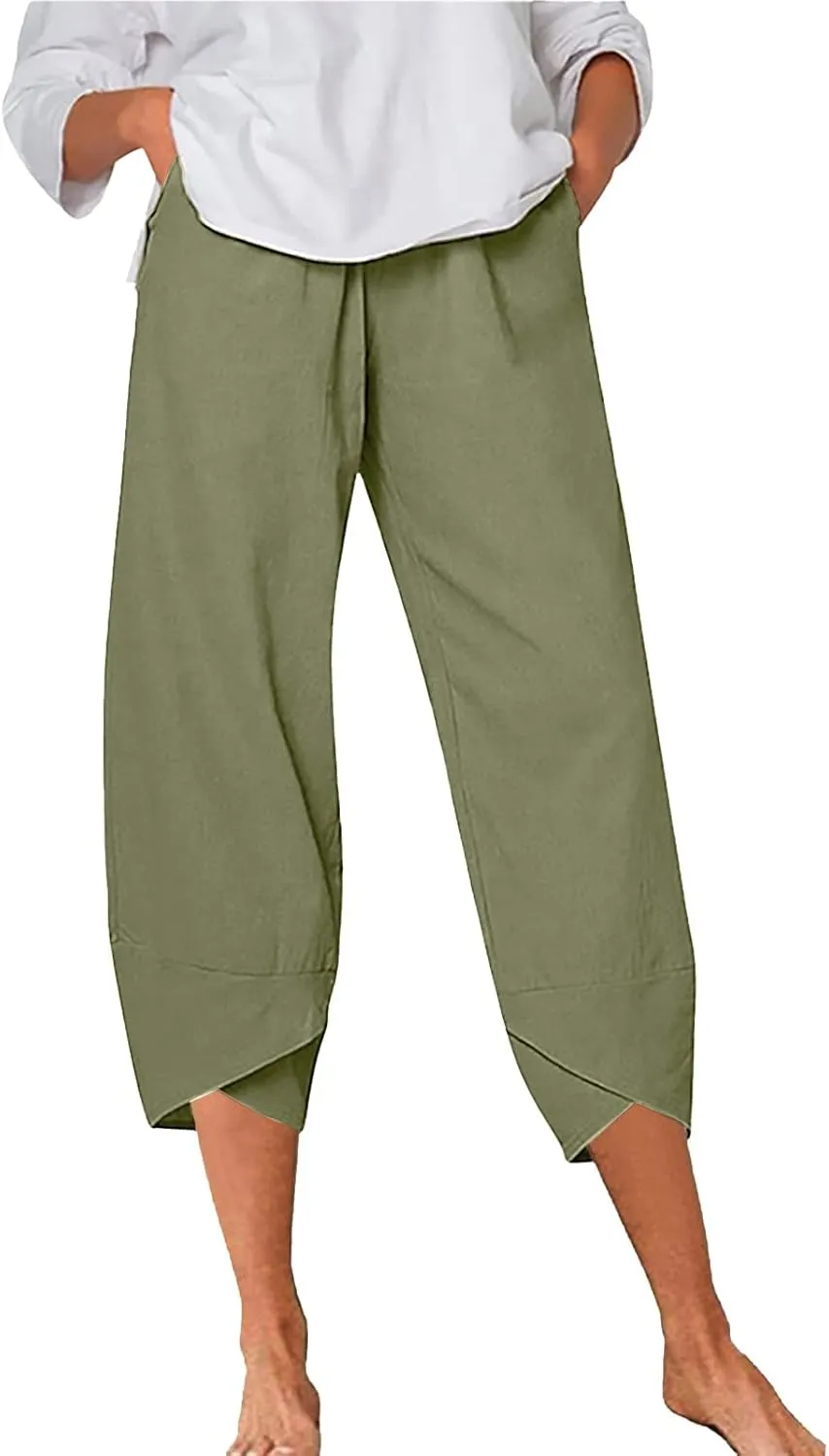 Women Linen Blend Summer Y2K Fashion Pant Trousers Low Waist Stretchy Straight Slim Fit Pants Vacation
