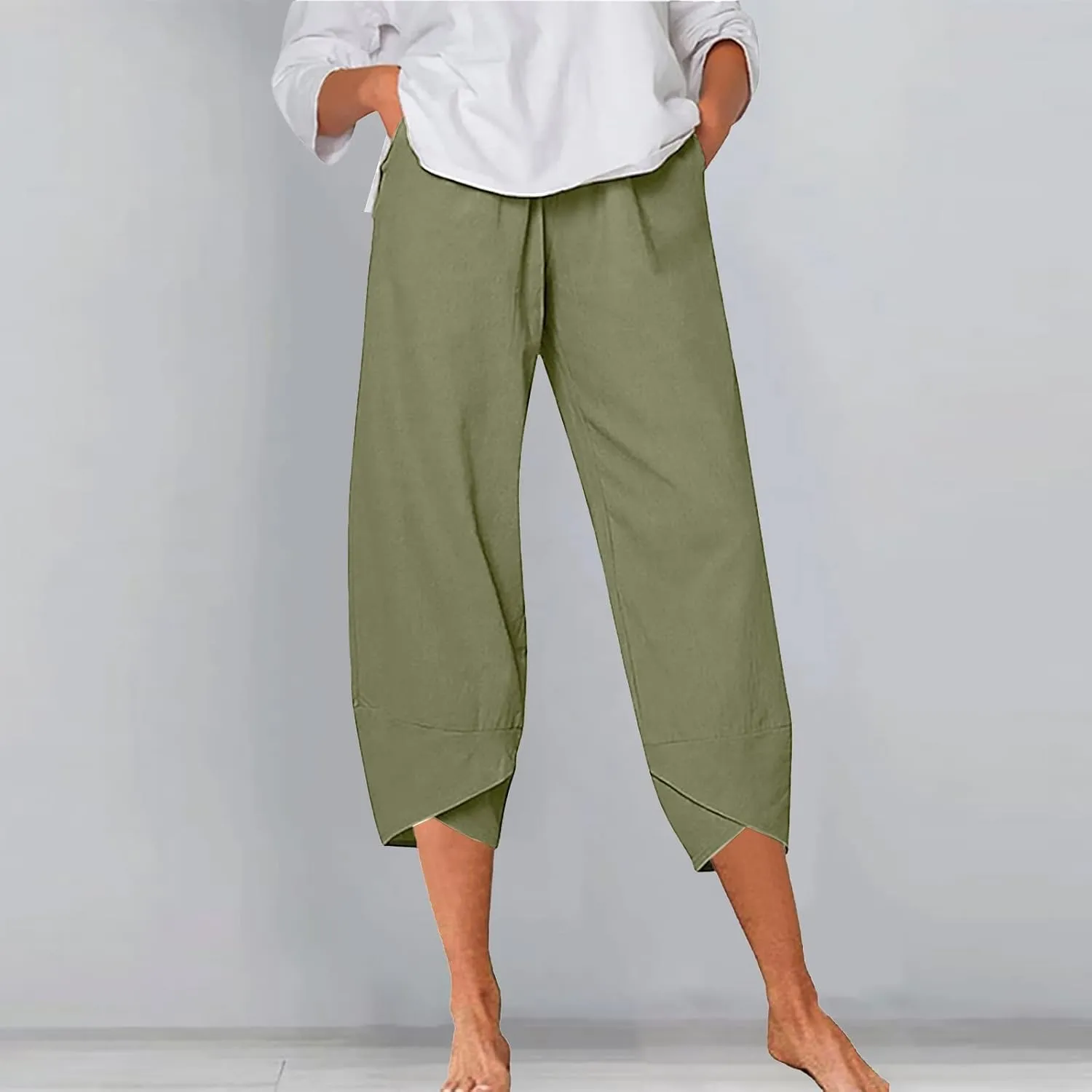 Women Linen Blend Summer Y2K Fashion Pant Trousers Low Waist Stretchy Straight Slim Fit Pants Vacation