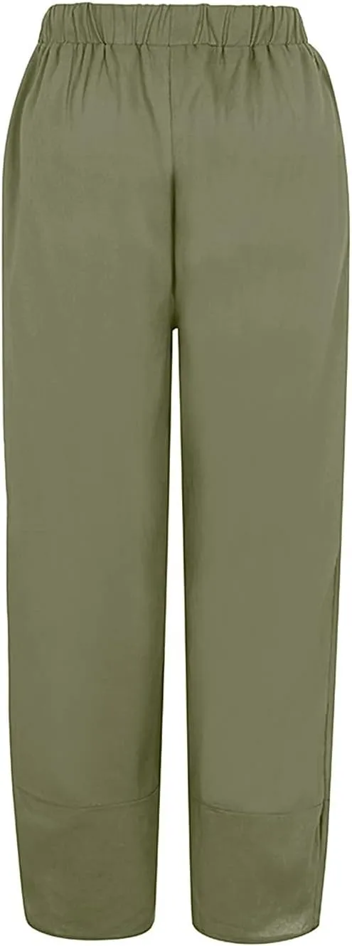 Women Linen Blend Summer Y2K Fashion Pant Trousers Low Waist Stretchy Straight Slim Fit Pants Vacation