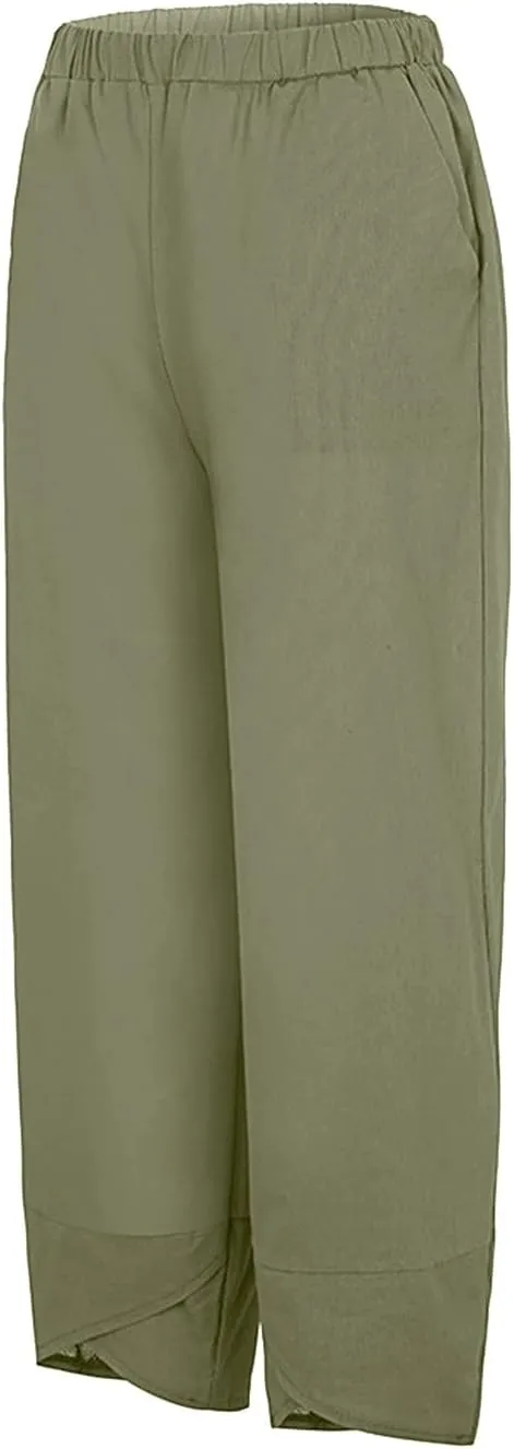 Women Linen Blend Summer Y2K Fashion Pant Trousers Low Waist Stretchy Straight Slim Fit Pants Vacation