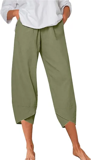 Women Linen Blend Summer Y2K Fashion Pant Trousers Low Waist Stretchy Straight Slim Fit Pants Vacation