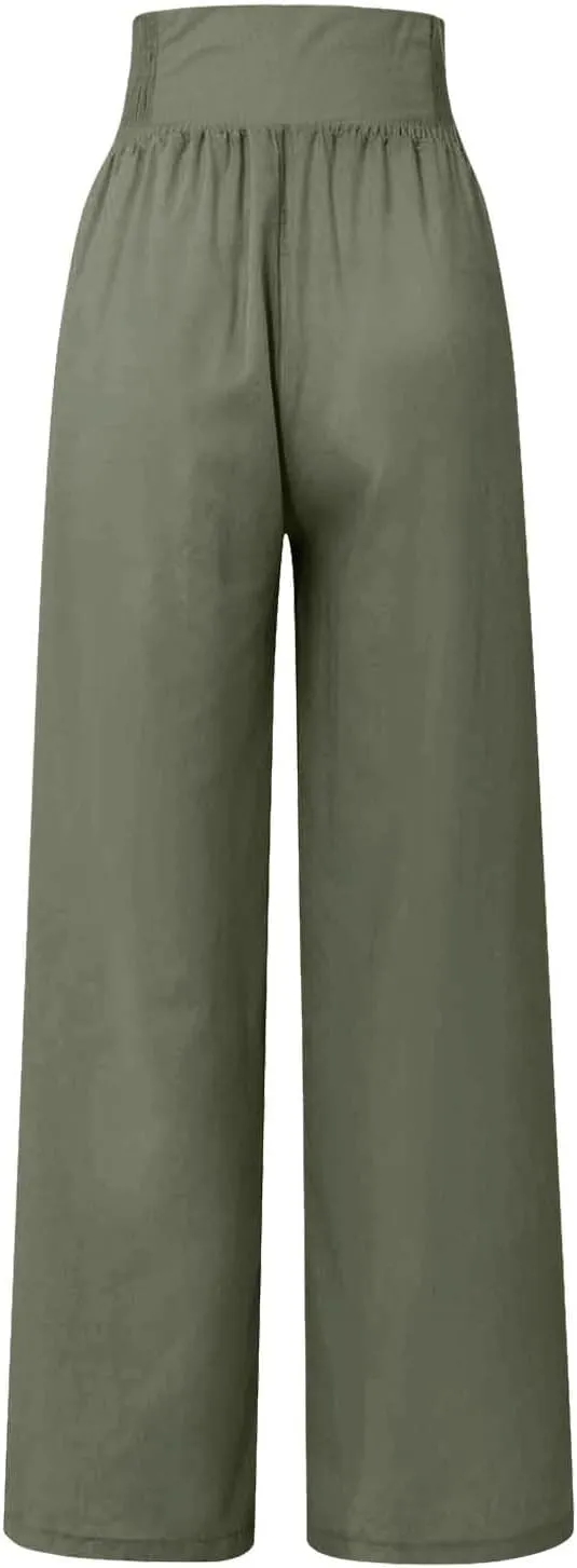 Women Linen Palazzo Pants Summer Trendy Wide Leg High Waist Casual Lounge Pant 2025 Beach Travel Vacation Outfits