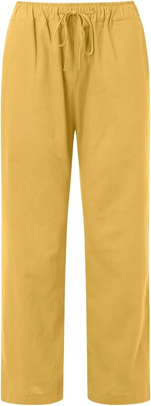 Women Linen Summer Casual Loose Pants Low Waist Long Lounge Loose Fit Trouser Office