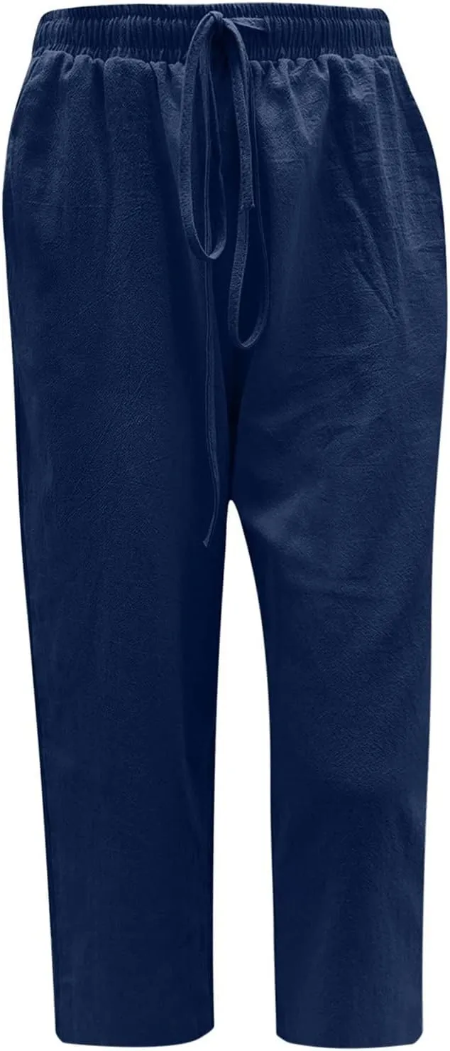 Women Linen Summer Cropped Palazzo Pants Low Waist Wide Leg Slim Fit Palazzo Lounge Pants Trendy