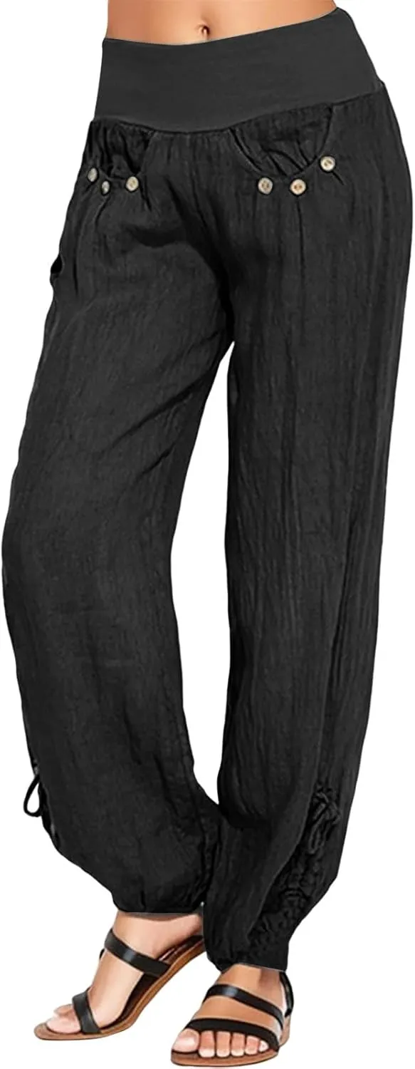 Women Linen Summer Cropped Palazzo Pants Low Waist Wide Leg Slim Fit Palazzo Lounge Pants Trendy