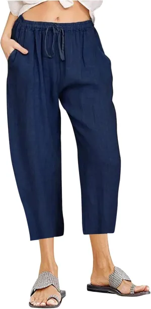 Women Linen Summer Cropped Palazzo Pants Low Waist Wide Leg Slim Fit Palazzo Lounge Pants Trendy