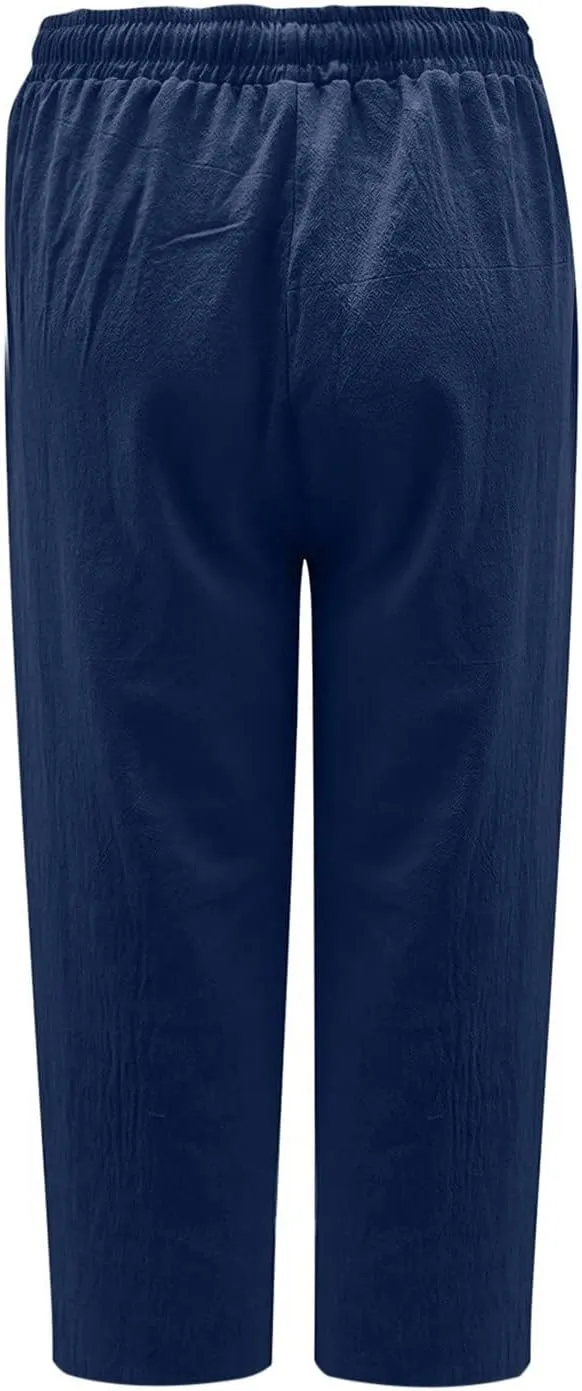 Women Linen Summer Cropped Palazzo Pants Low Waist Wide Leg Slim Fit Palazzo Lounge Pants Trendy