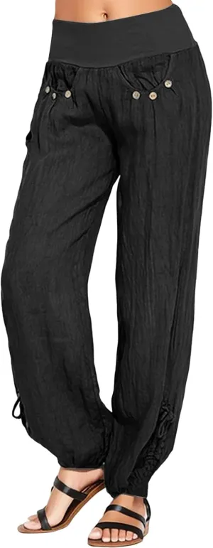 Women Linen Summer Cropped Palazzo Pants Low Waist Wide Leg Slim Fit Palazzo Lounge Pants Trendy