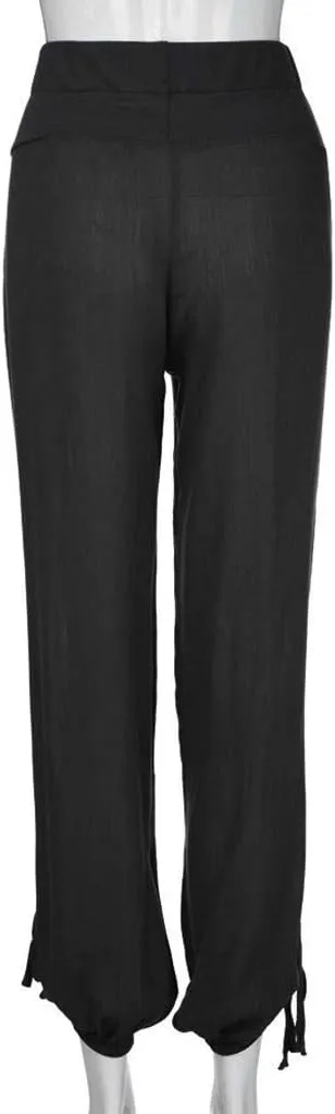 Women Linen Summer Cropped Palazzo Pants Low Waist Wide Leg Slim Fit Palazzo Lounge Pants Trendy