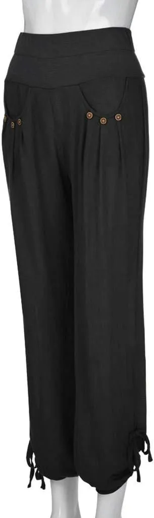 Women Linen Summer Cropped Palazzo Pants Low Waist Wide Leg Slim Fit Palazzo Lounge Pants Trendy