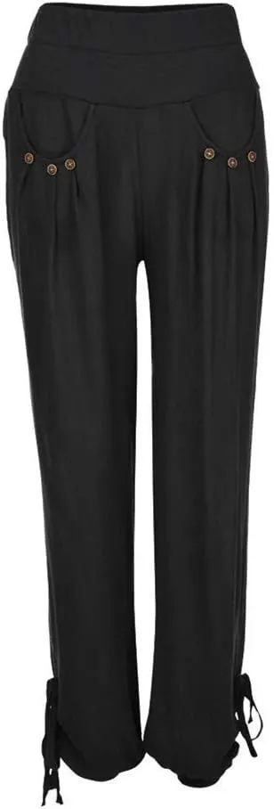 Women Linen Summer Cropped Palazzo Pants Low Waist Wide Leg Slim Fit Palazzo Lounge Pants Trendy