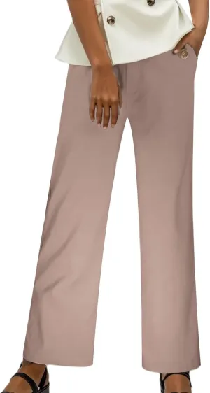 Women Linen Summer Floral Palazzo Lounge Pants Elastic Waisted Bootcut Slim-Fit Trouser Business Work