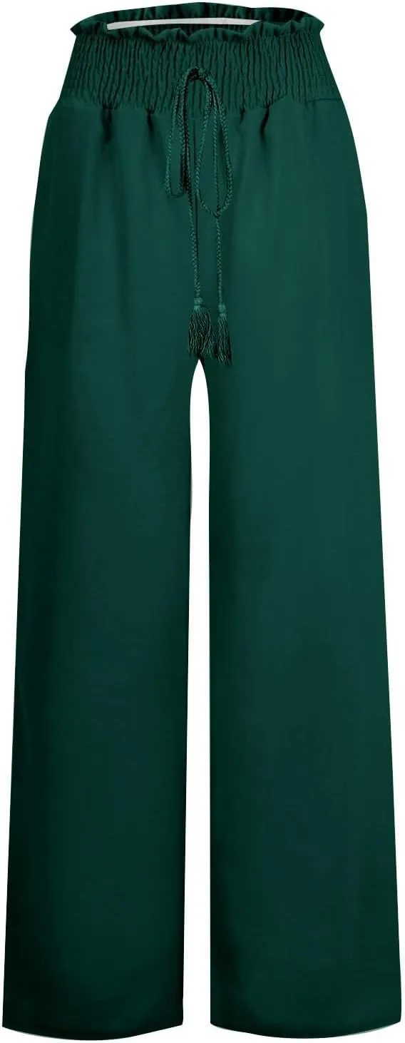 Women Linen Summer Split Flowy Palazzo Pants Low Waist Ankle Length Slim Fit Palazzo Pants Business Work