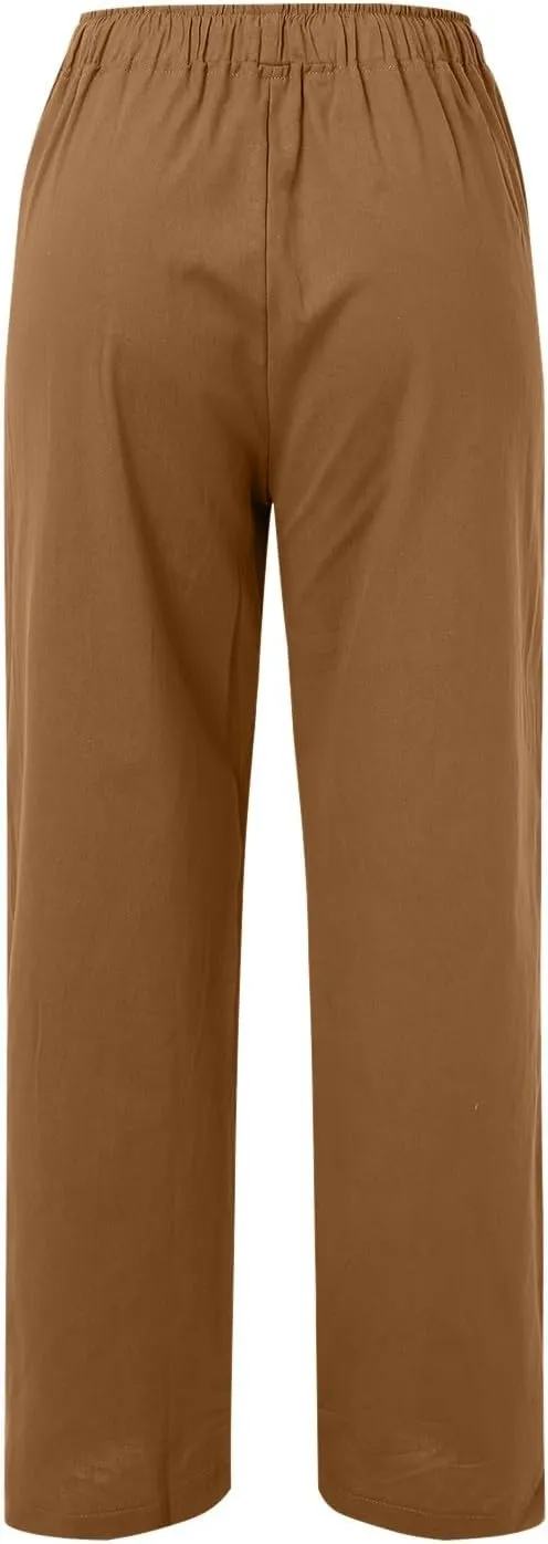 Women Linen Summer Striped Palazzo Pants High Waist Ankle Length Slim Fit Palazzo Pants Beach