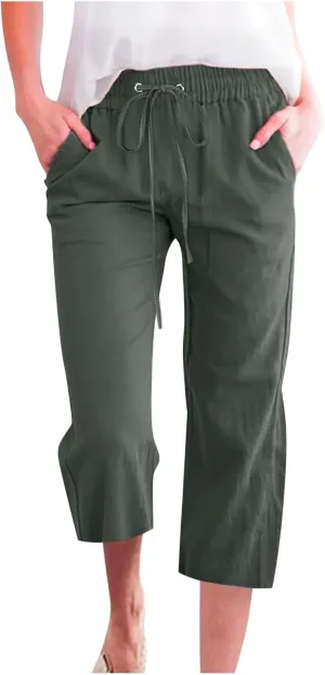 Women Linen Summer Tie Knot Palazzo Pants Low Waist Long Lounge Slim-Fit Palazzo Pants Travel