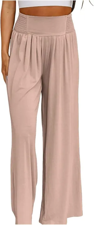 Women Linen Summer Y2K Fashion Pants Elastic Waist Wide Leg Loose Fit Palazzo Pants Office