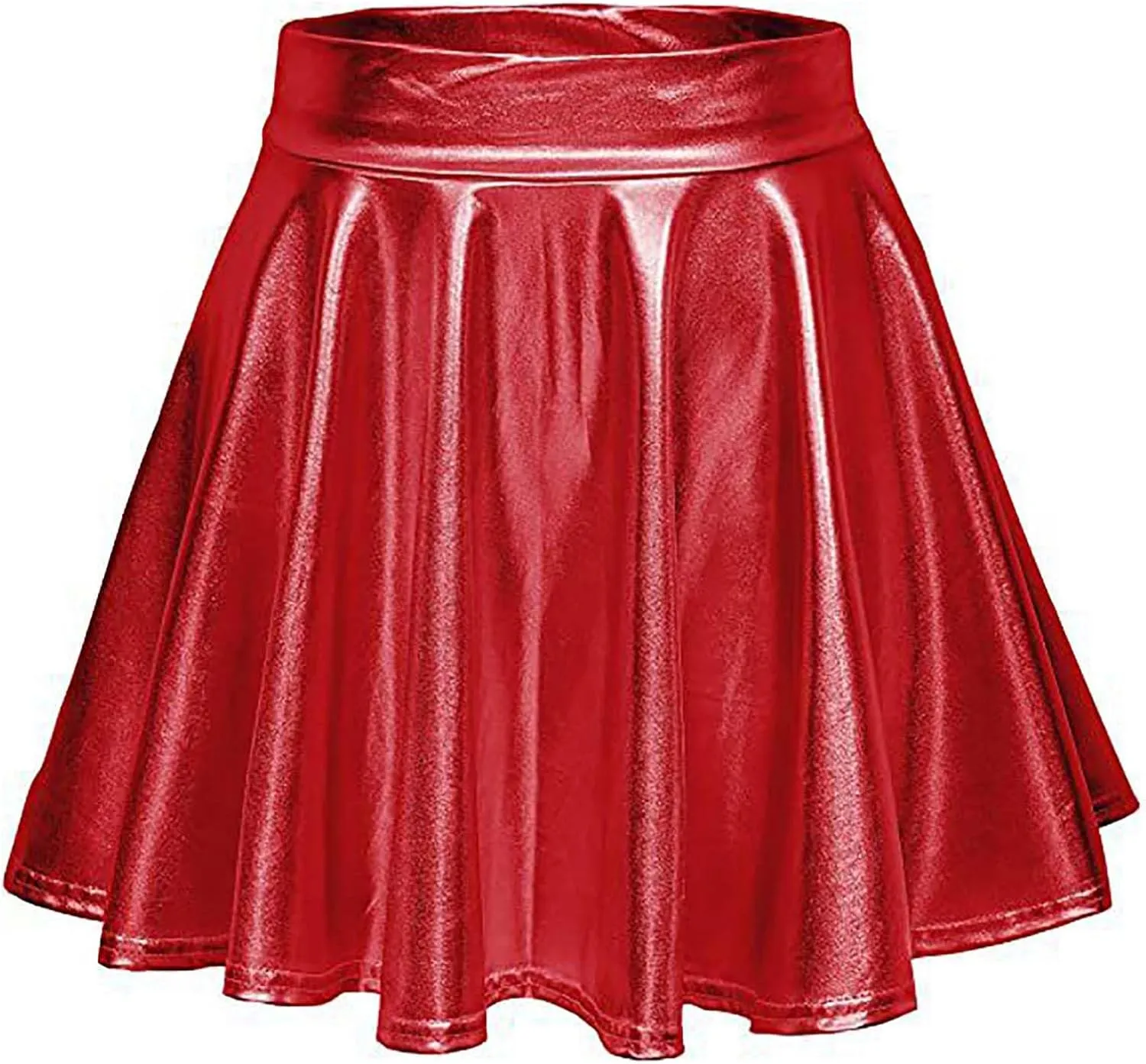 Women Pleated Skirt Fashion Shiny Metallic Dance Skirt High Waist Holographic Skirt A-Line Flared Mini Skater Skirts