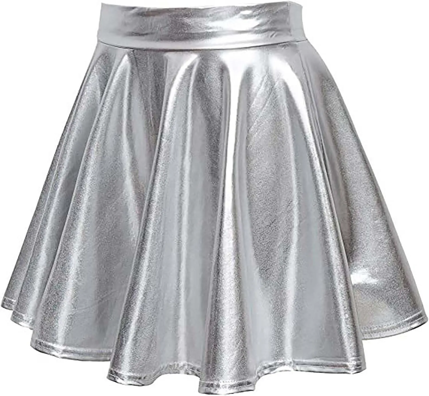 Women Pleated Skirt Fashion Shiny Metallic Dance Skirt High Waist Holographic Skirt A-Line Flared Mini Skater Skirts
