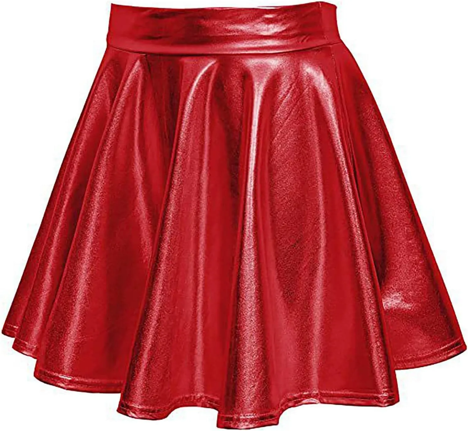 Women Pleated Skirt Fashion Shiny Metallic Dance Skirt High Waist Holographic Skirt A-Line Flared Mini Skater Skirts
