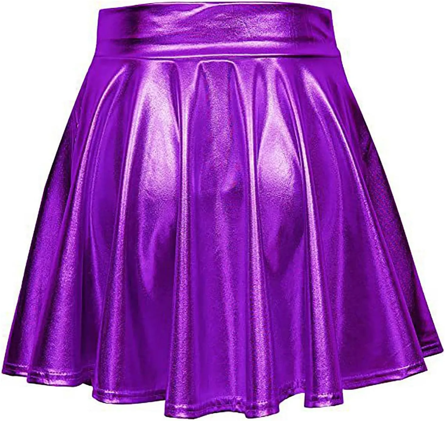 Women Pleated Skirt Fashion Shiny Metallic Dance Skirt High Waist Holographic Skirt A-Line Flared Mini Skater Skirts