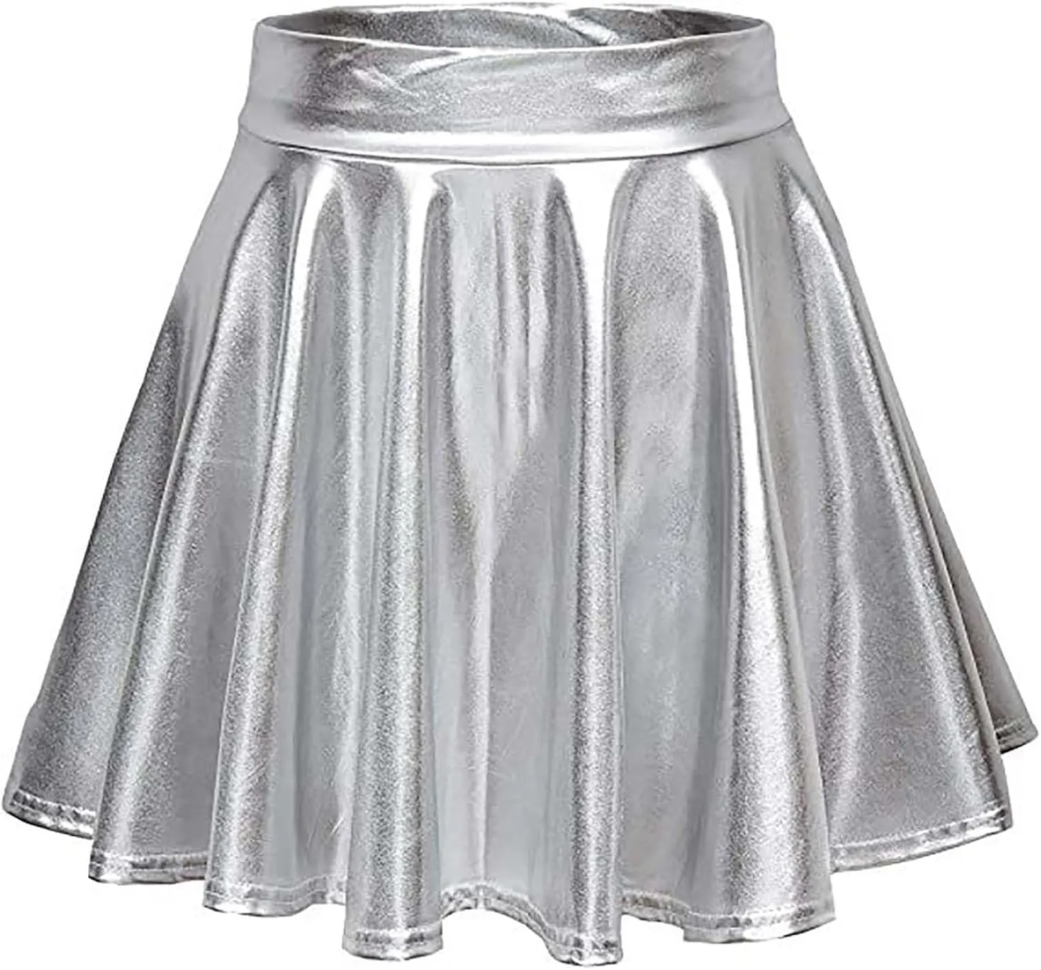 Women Pleated Skirt Fashion Shiny Metallic Dance Skirt High Waist Holographic Skirt A-Line Flared Mini Skater Skirts