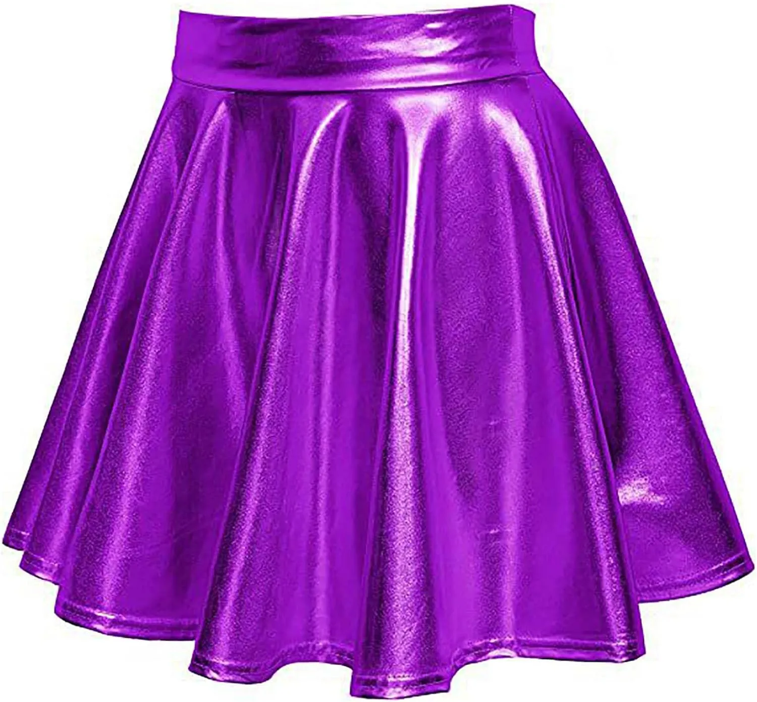 Women Pleated Skirt Fashion Shiny Metallic Dance Skirt High Waist Holographic Skirt A-Line Flared Mini Skater Skirts