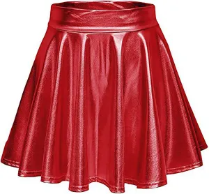 Women Pleated Skirt Fashion Shiny Metallic Dance Skirt High Waist Holographic Skirt A-Line Flared Mini Skater Skirts