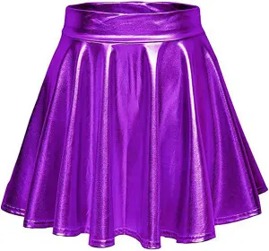 Women Pleated Skirt Fashion Shiny Metallic Dance Skirt High Waist Holographic Skirt A-Line Flared Mini Skater Skirts