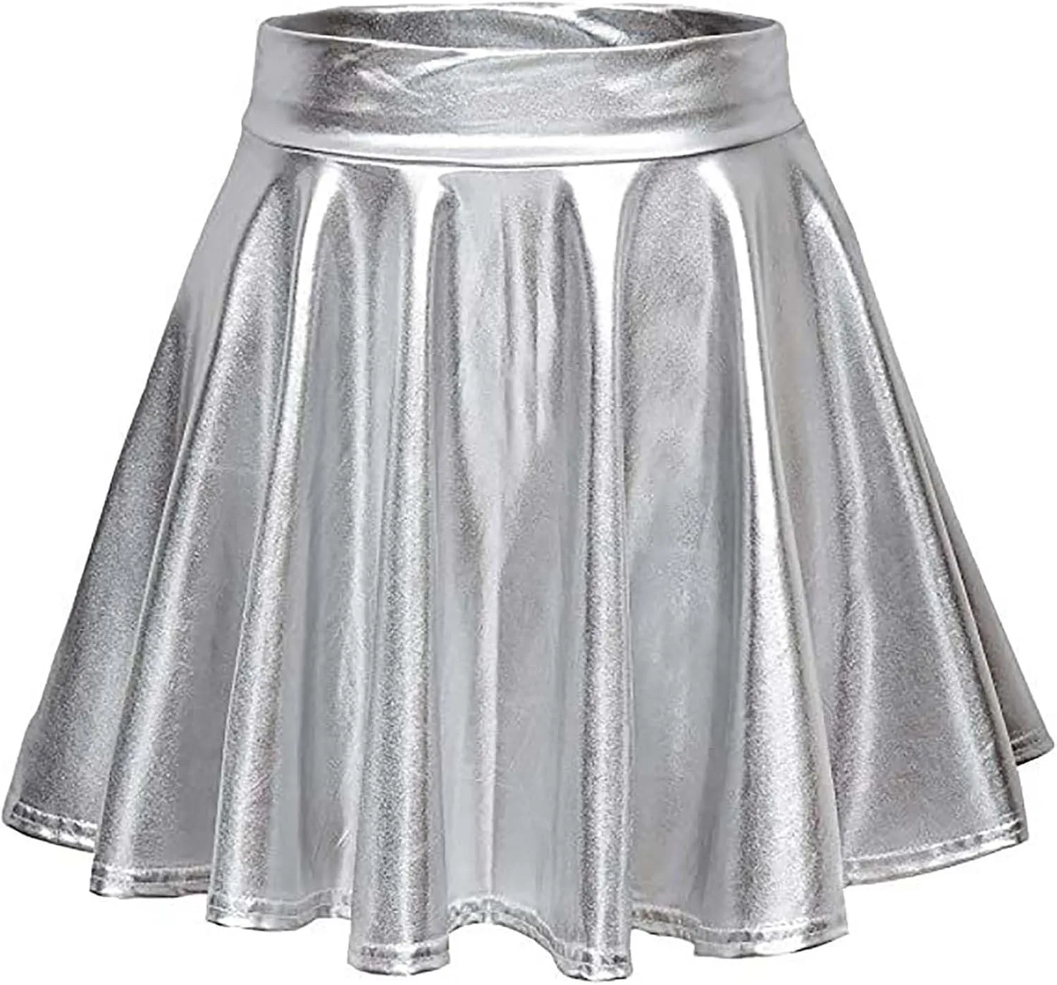 Women Pleated Skirt Fashion Shiny Metallic Dance Skirt High Waist Holographic Skirt A-Line Flared Mini Skater Skirts