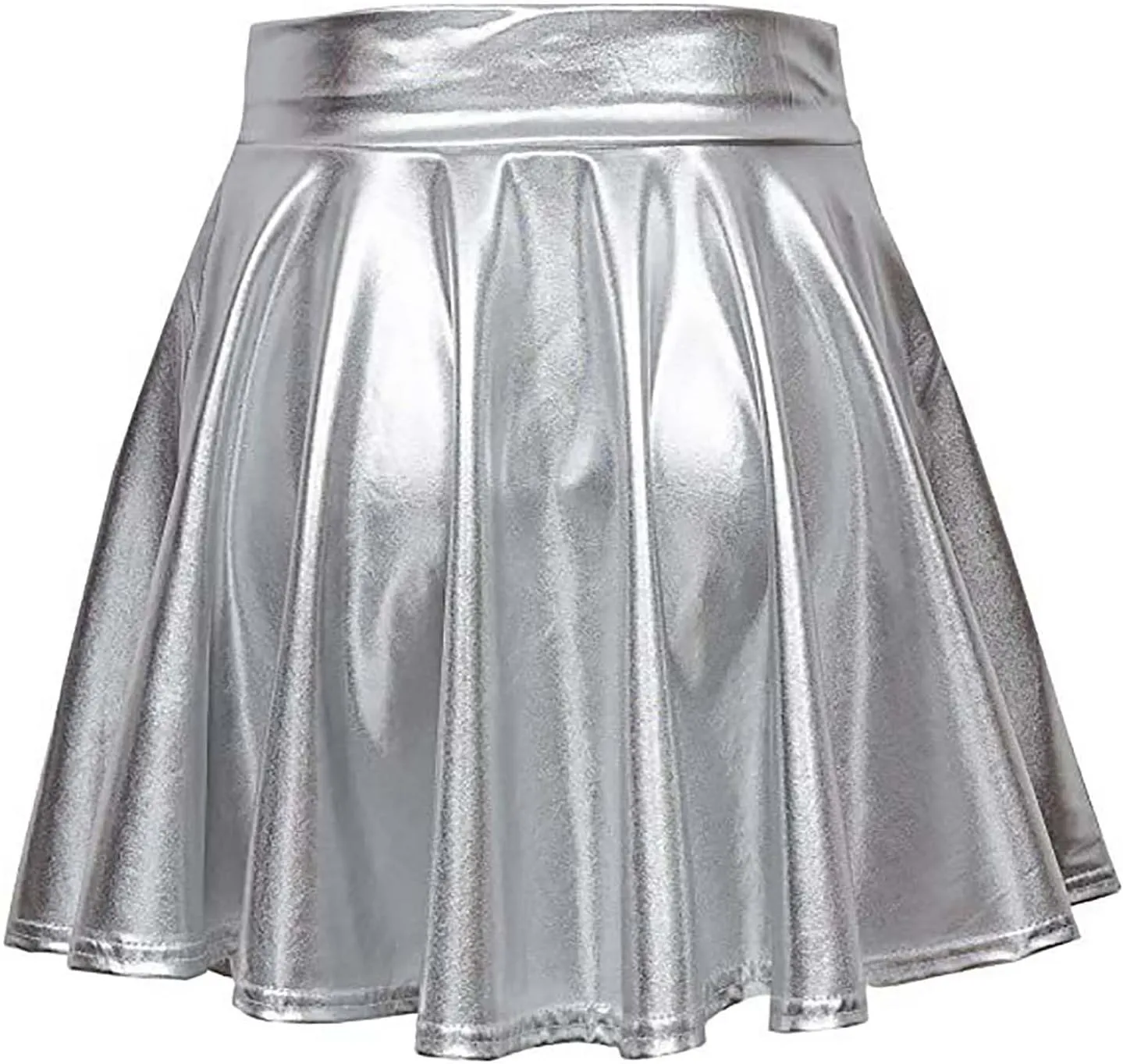 Women Pleated Skirt Fashion Shiny Metallic Dance Skirt High Waist Holographic Skirt A-Line Flared Mini Skater Skirts
