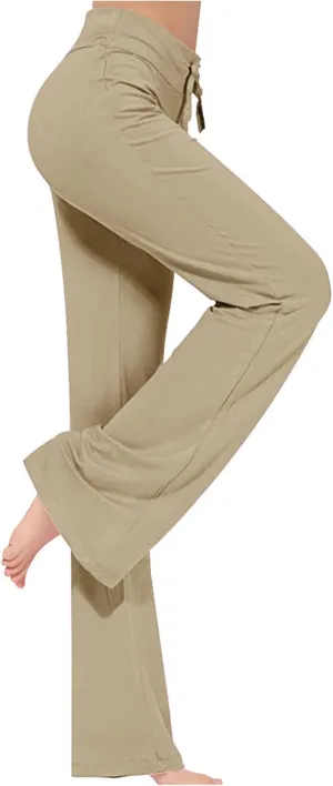 Women Plus Size Yoga Pants 2025 Casual Drawstring Elastic High Waist Wide Leg Workout Trousers Loose Palazzo Pants