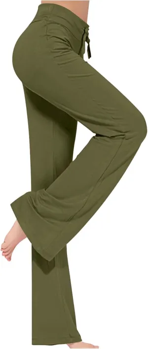 Women Plus Size Yoga Pants 2025 Casual Drawstring Elastic High Waist Wide Leg Workout Trousers Loose Palazzo Pants