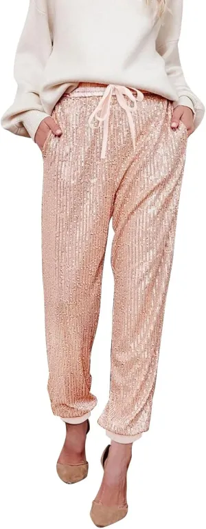 Women Sequin Flared Trousers Women's Glitter Sequin Trousers High Waist Stretchy Club Sequence Wide Leg Sequin Pants