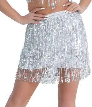 Women Sexy Tassel Skirt Sequins Belly Dance Hip Skirt Sparkle Fringe Rave Skirt Cowgirl Outfit for Women and Girls