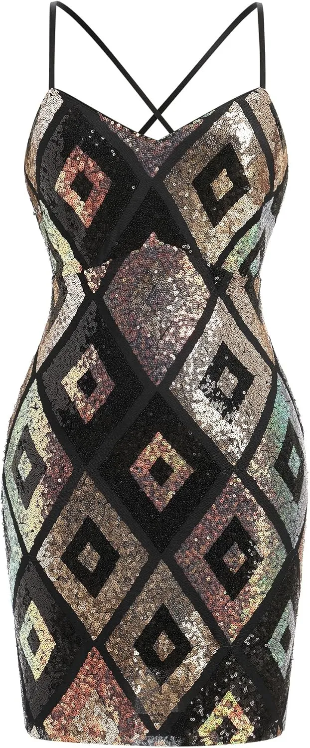 Women Sparkly Sequin Tight Homecoming Dresses Short for Teens HOCO Dance Prom Night Club Cocktail Party Bodycon Mini Dres