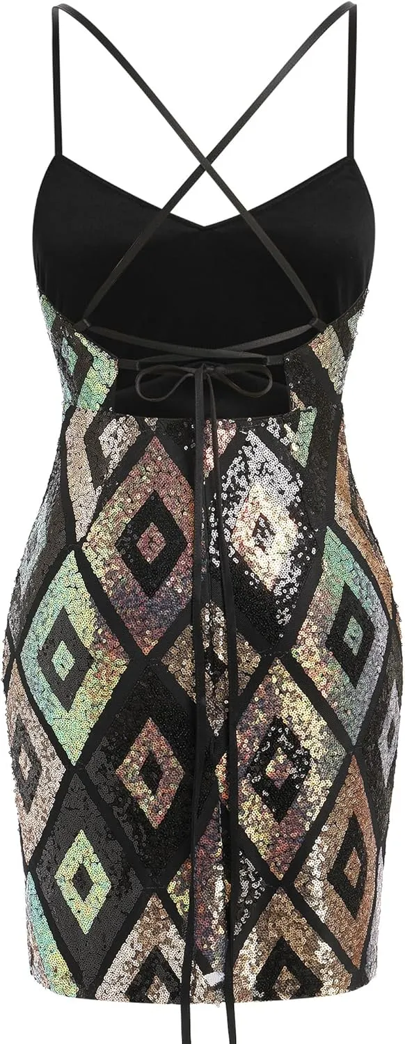Women Sparkly Sequin Tight Homecoming Dresses Short for Teens HOCO Dance Prom Night Club Cocktail Party Bodycon Mini Dres
