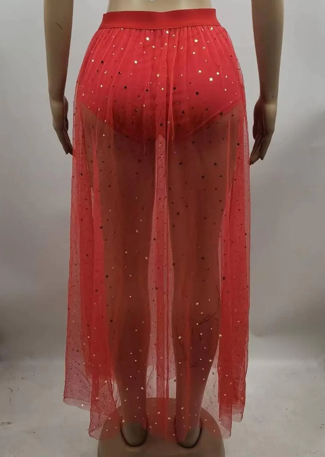 Women Tulle Tutu Long Skirts Wedding Party Cocktail 2 in 1 Galaxy Sheer Mesh Sparkly High Waist Prom Maxi Skirt