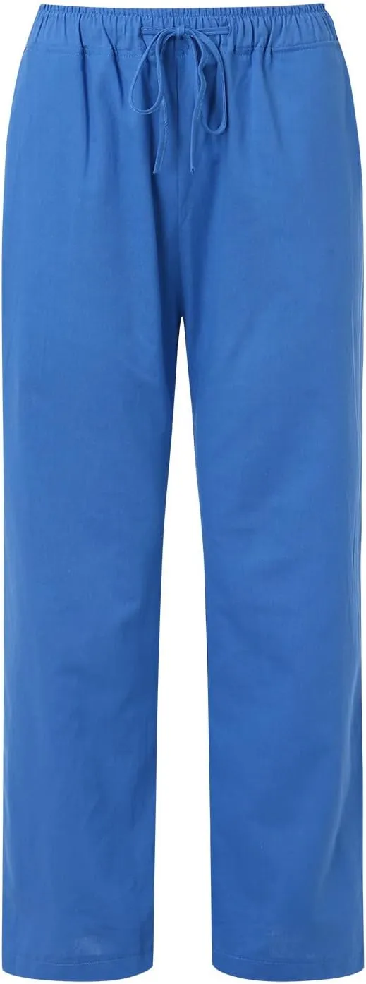 Women Wide Leg Linen Pants Summer Beach Loose Fit Drawstring High Waist Lightweight Cotton Linen Trousers with Pockets
