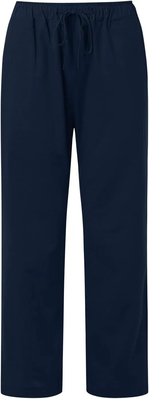 Women Wide Leg Linen Pants Summer Beach Loose Fit Drawstring High Waist Lightweight Cotton Linen Trousers with Pockets