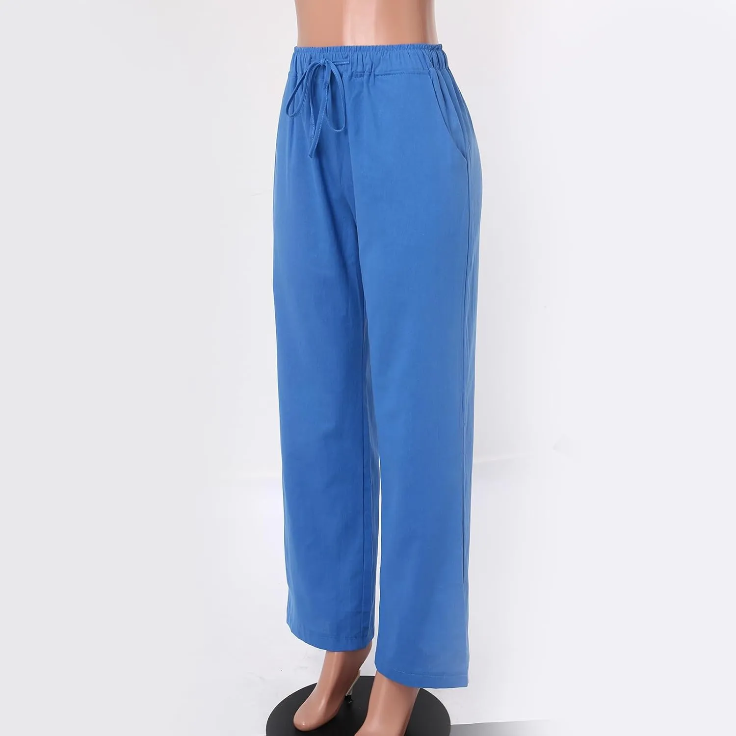 Women Wide Leg Linen Pants Summer Beach Loose Fit Drawstring High Waist Lightweight Cotton Linen Trousers with Pockets