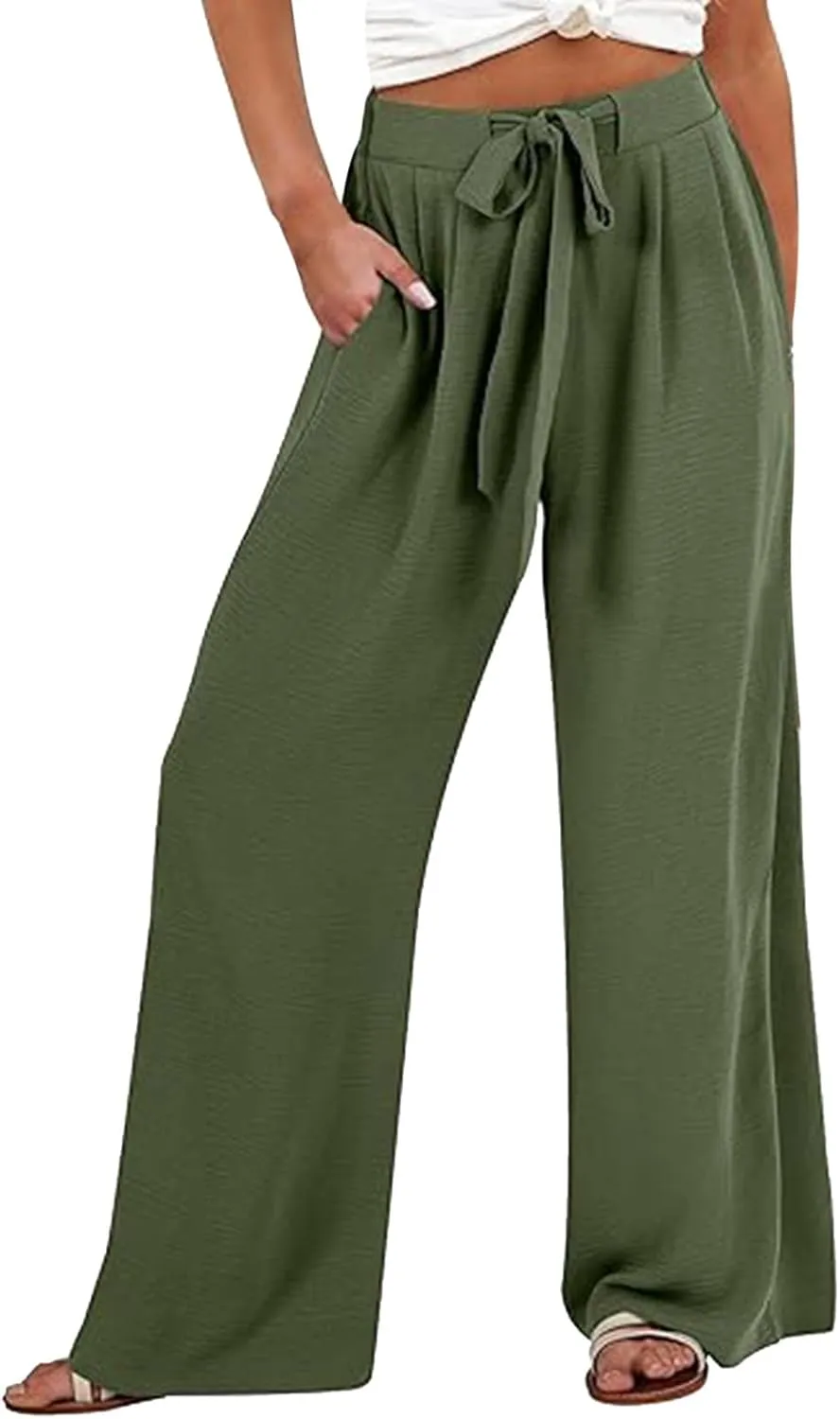Women Wide Leg Palazzo Pants Summer High Waist Flowy Casual Trousers Loose Lounge 2025 Trendy Beach Travel Vacation Clothes