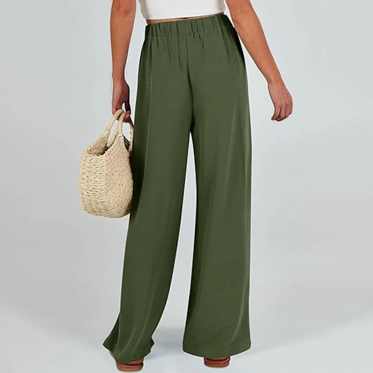 Women Wide Leg Palazzo Pants Summer High Waist Flowy Casual Trousers Loose Lounge 2025 Trendy Beach Travel Vacation Clothes