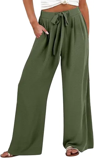 Women Wide Leg Palazzo Pants Summer High Waist Flowy Casual Trousers Loose Lounge 2025 Trendy Beach Travel Vacation Clothes