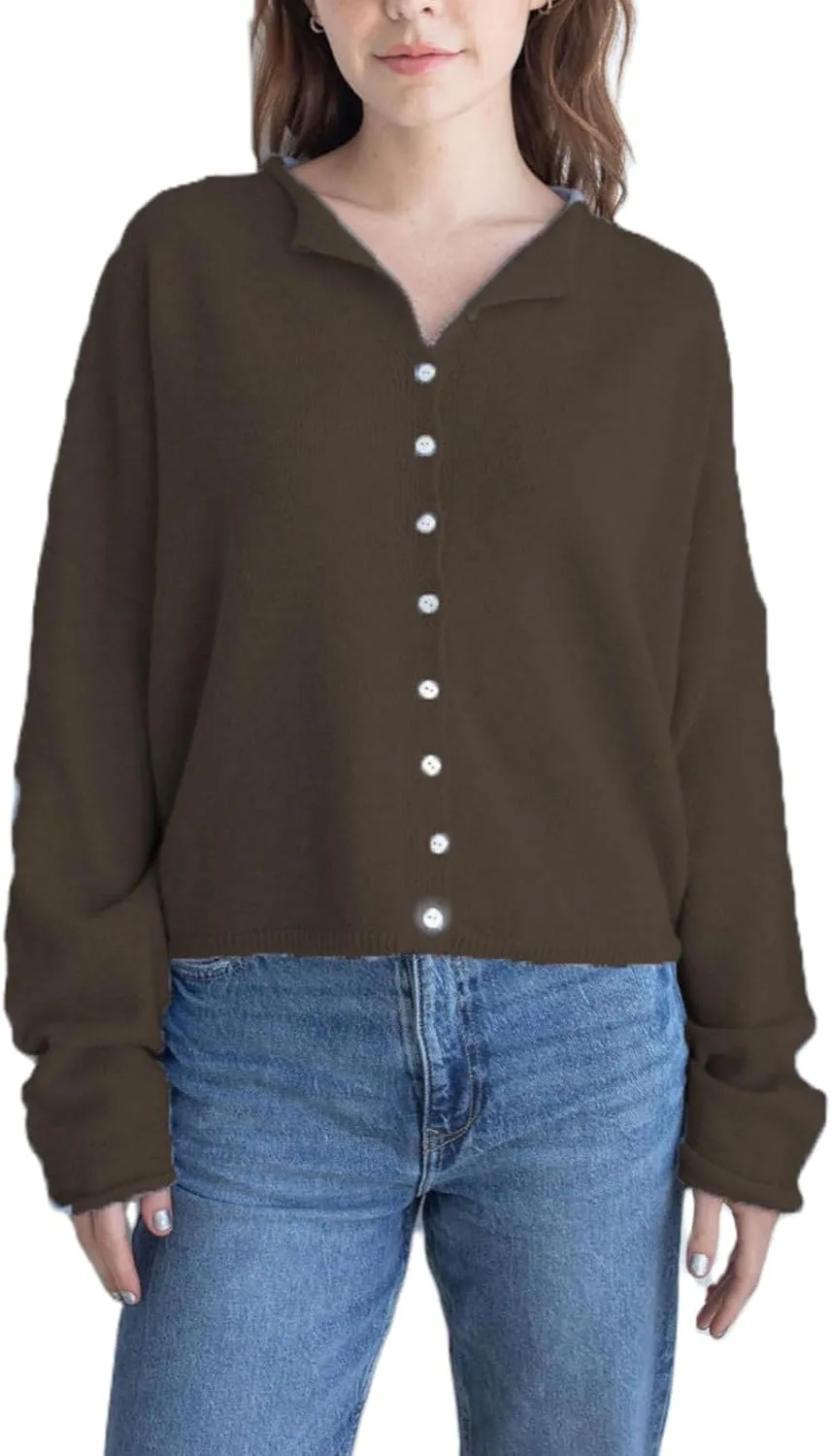 Women Y2k Knitted Cardigan Long Sleeve Button Down Sweater Lightweight Casual Cardigan Loose Fall Streetwear
