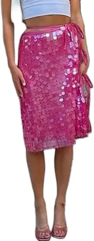 Women Y2k Sequin Long Skirt Sparkly Beaded Floral Maxi Skirt Night Out Party Rhinestone Glitter Skirt