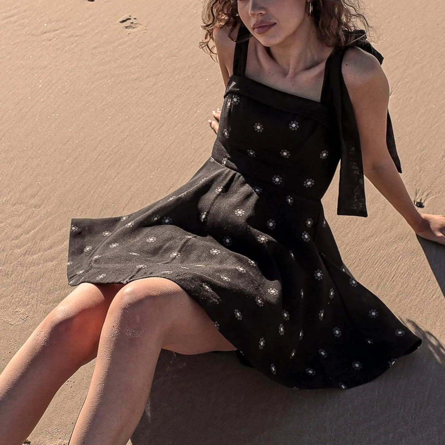 Women Y2k Tie Shoulder Mini Dress Floral Ruffle Flowy Babydoll Dress Summer Cute Bow Strap Boho Short Dresses