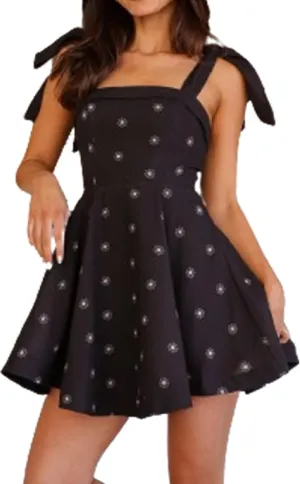 Women Y2k Tie Shoulder Mini Dress Floral Ruffle Flowy Babydoll Dress Summer Cute Bow Strap Boho Short Dresses