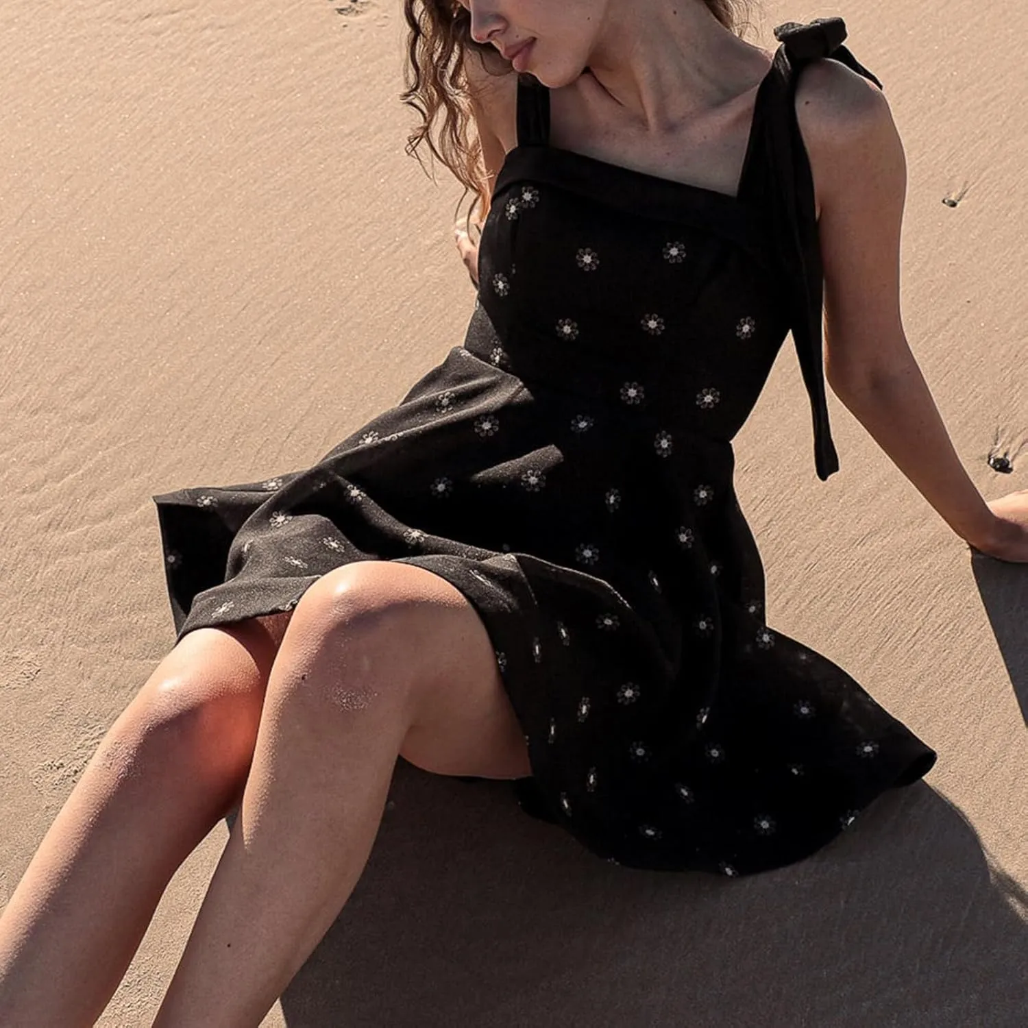 Women Y2k Tie Shoulder Mini Dress Floral Ruffle Flowy Babydoll Dress Summer Cute Bow Strap Boho Short Dresses
